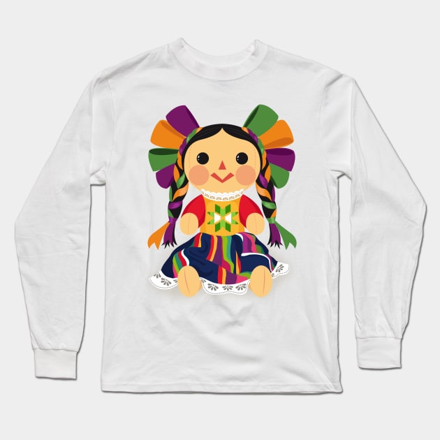 Mexican Doll, María. Mexican Otomi Doll. Traditional Mexican Rag Doll Long Sleeve T-Shirt by Akbaly